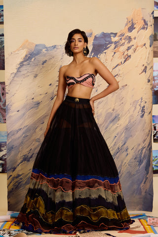 Noir Strokes Beaded Lehenga with Embellished Bustier