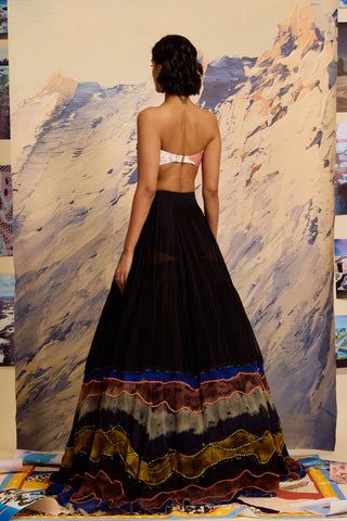 Noir Strokes Beaded Lehenga with Embellished Bustier