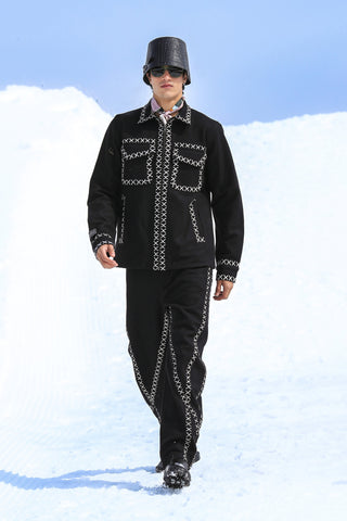 Noir Crosscord Denim Shacket with Trousers