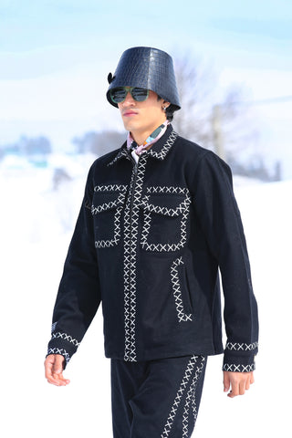 Noir Crosscord Denim Shacket with Trousers