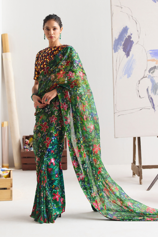 Fioretta Embellished Tailored Sari with Macron Skein Blouse