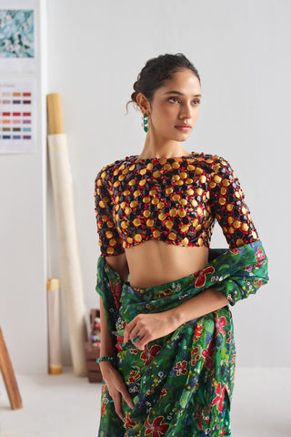 Fioretta Embellished Tailored Sari with Macron Skein Blouse