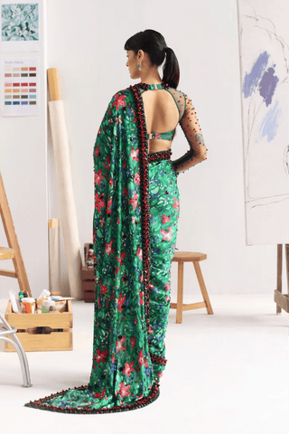 Fioretta Botanique Tailored Sari with Sheer Embellished Blouse
