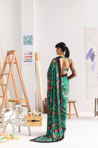 Fioretta Embellished Tailored Sari with Macron Skein Blouse