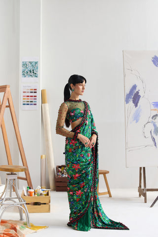 Fioretta Embellished Tailored Sari with Macron Skein Blouse