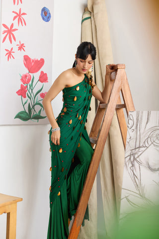 Emerald Floralia Tailored Sari with Trousers