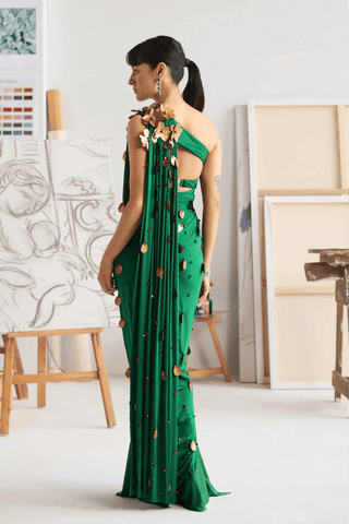 Emerald Floralia Tailored Sari with Trousers