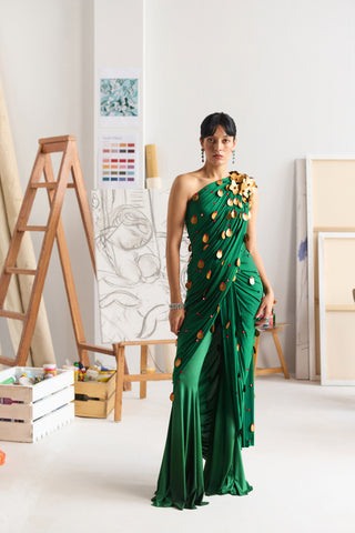 Emerald Floralia Tailored Sari with Trousers
