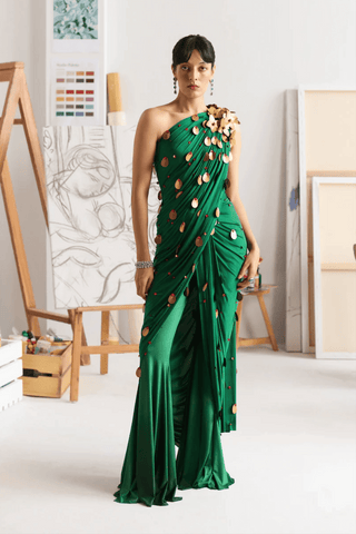 Emerald Floralia Tailored Sari with Trousers