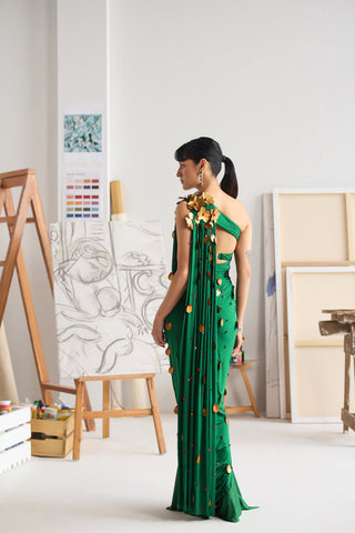Emerald Floralia Tailored Sari with Trousers