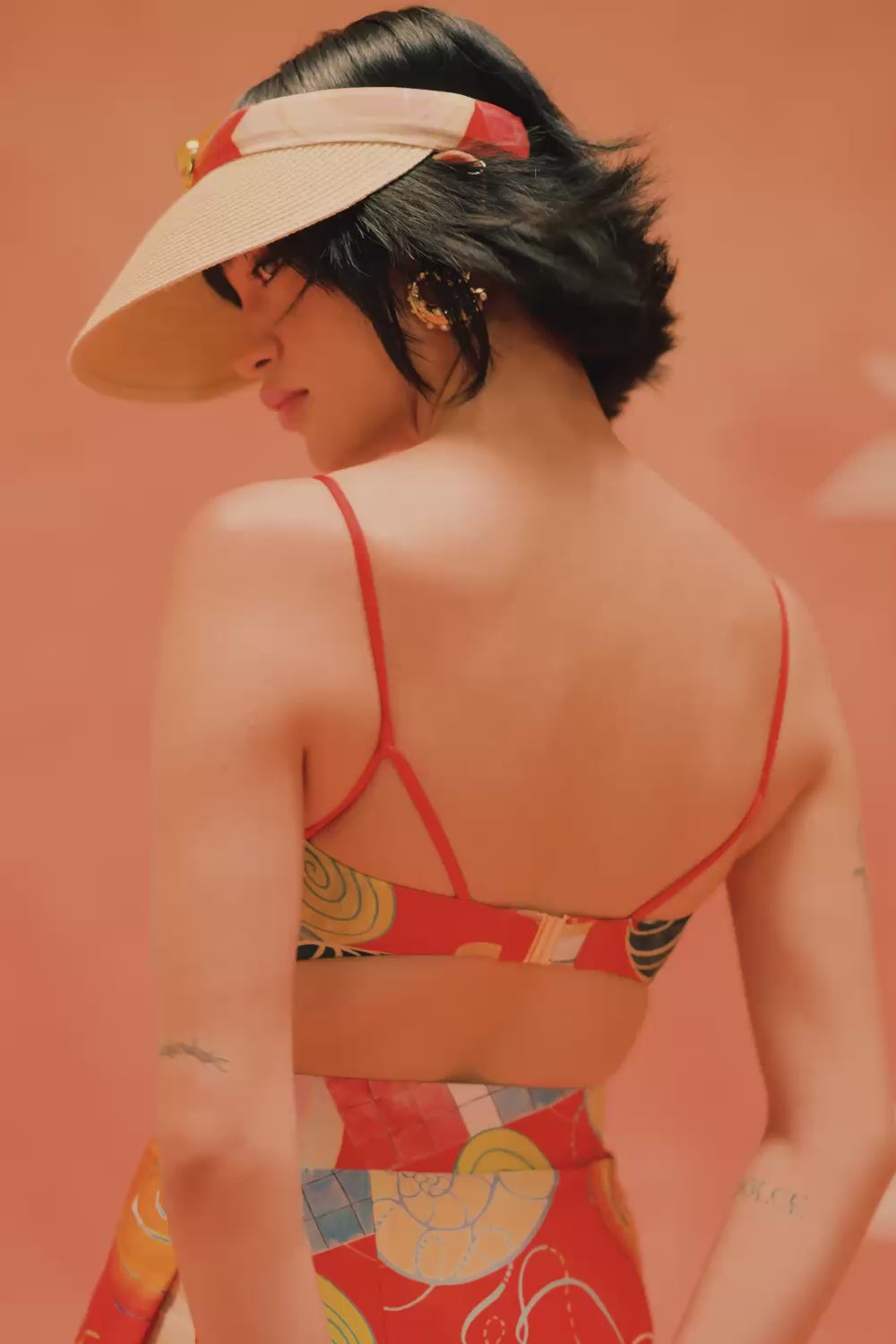 Younail Pleated Swim Skirt - video of printed swim skirt with flowing silhouette | Shivan & Narresh