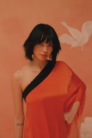 Soleil Ombre Asymmetrical Kaftan – detail-focused video showcasing the embellished neckline and graceful movement | Shivan & Narresh