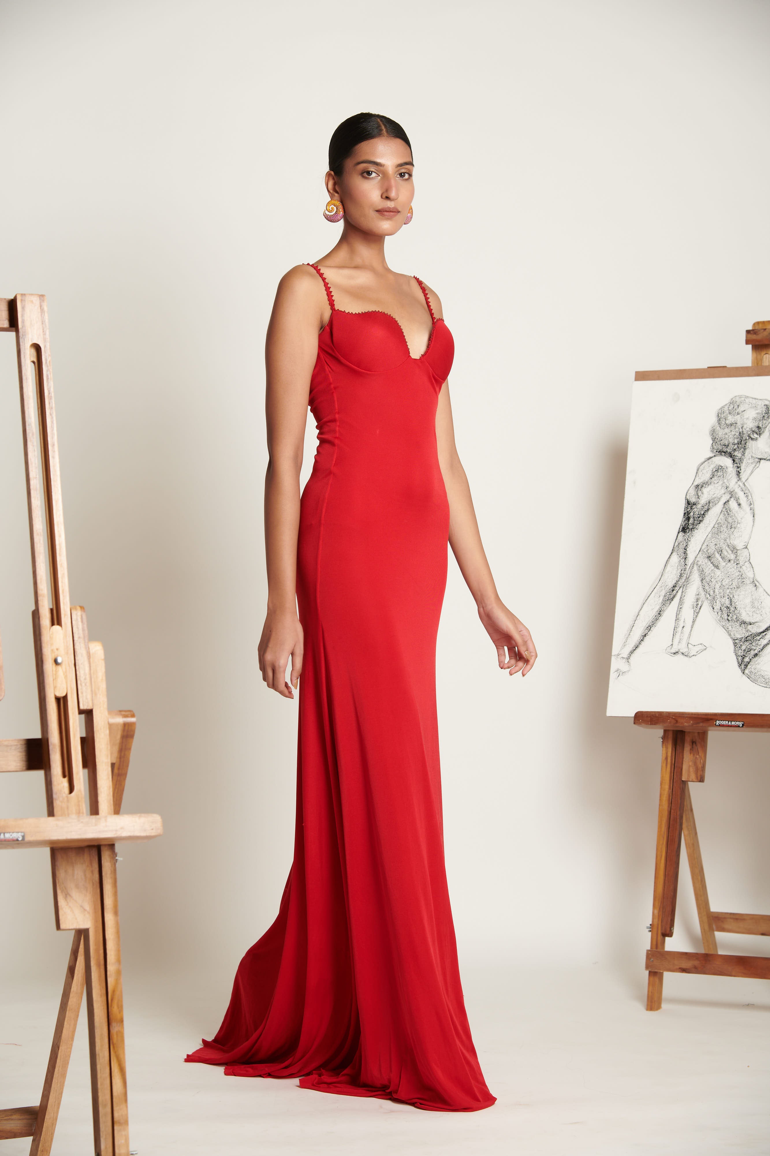 Vermillion Plunge Gown SHIVAN & NARRESH Vermillion Plunge Gown SHIVAN & NARRESH
