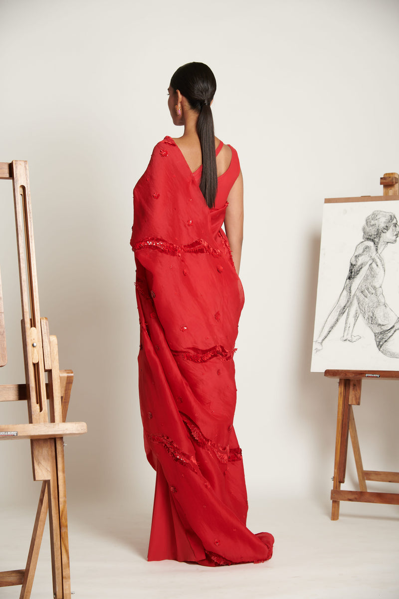 Vermillion Tailored Sari with Rosh Glory Skein