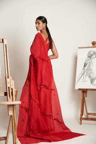 Vermillion Tailored Sari with Rosh Glory Skein