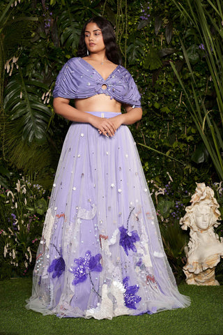 Shivan and Narresh Couture Embellished Lehenga with Bustier; Purple Colour; Women Lehenga Set