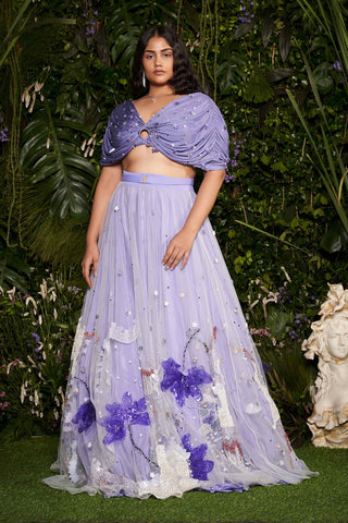 Shivan and Narresh Couture Embellished Lehenga with Bustier; Purple Colour; Women Lehenga Set