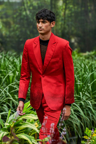 Shivan and Narresh Couture Red Suit; Red Colour; Men Blazer Set;