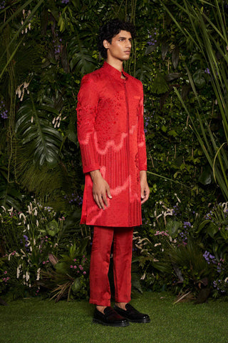 Shivan and Narresh Couture Embroidered Red Sherwani with Pants; Red Colour;