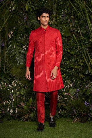 Shivan and Narresh Couture Embroidered Red Sherwani with Pants; Red Colour;
