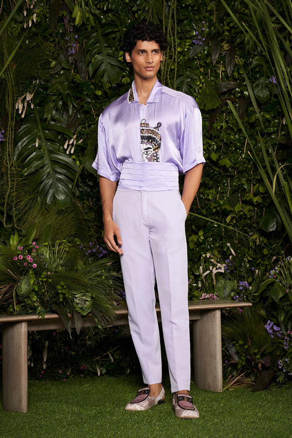 Shivan and Narresh Couture Embroidered Shirt; Purple Colour; Men Half Sleeve Shirt;