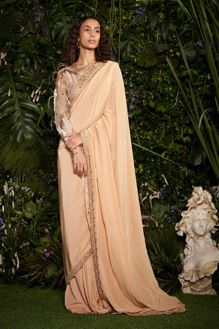 Shivan and Narresh Couture Gold Sari with Bustier; Gold Colour; Pre-Stitched Saree;