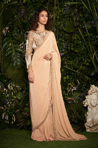 Shivan and Narresh Couture Gold Sari with Bustier; Gold Colour; Pre-Stitched Saree;