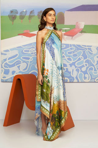 Shivan and Narresh Maru Blue & White Maxi Dress; Printed Dress; Multicolor;