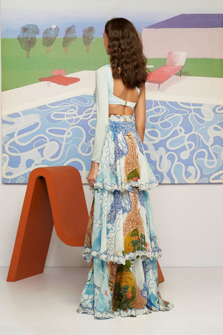 Shivan and Narresh Maru Blue Emboridered Skirt; Multicolour; Pre-stitiched; Ready to wear; Women Printed Skirt