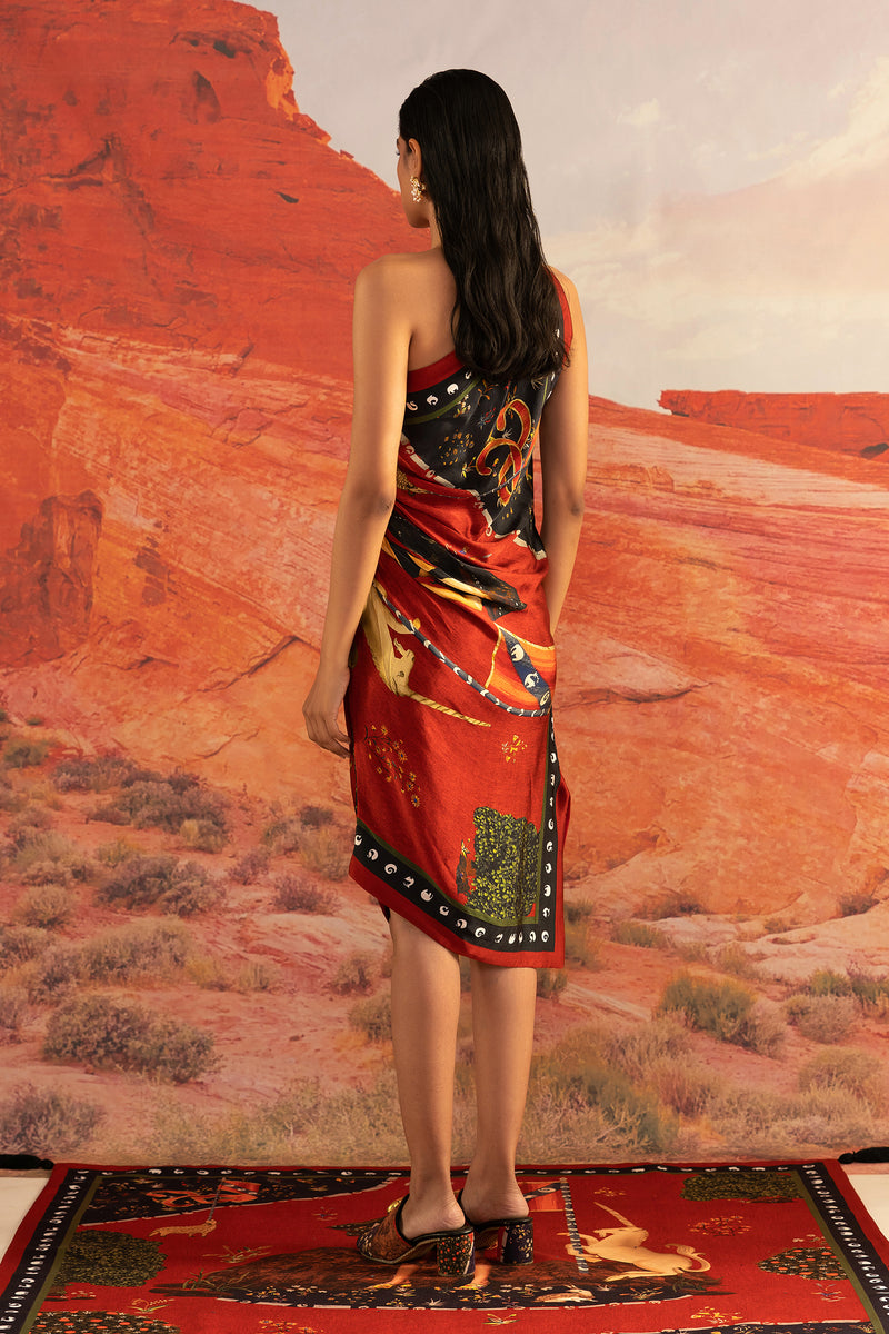 Shivan and Narresh Wilding One-shoulder Dress; Printed Dress; Multicolor;
