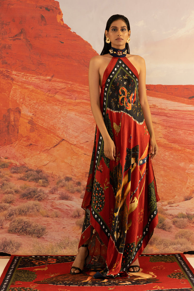 Shivan and Narresh Wilding Red & White Maxi Dress; Printed Dress; Multicolor;