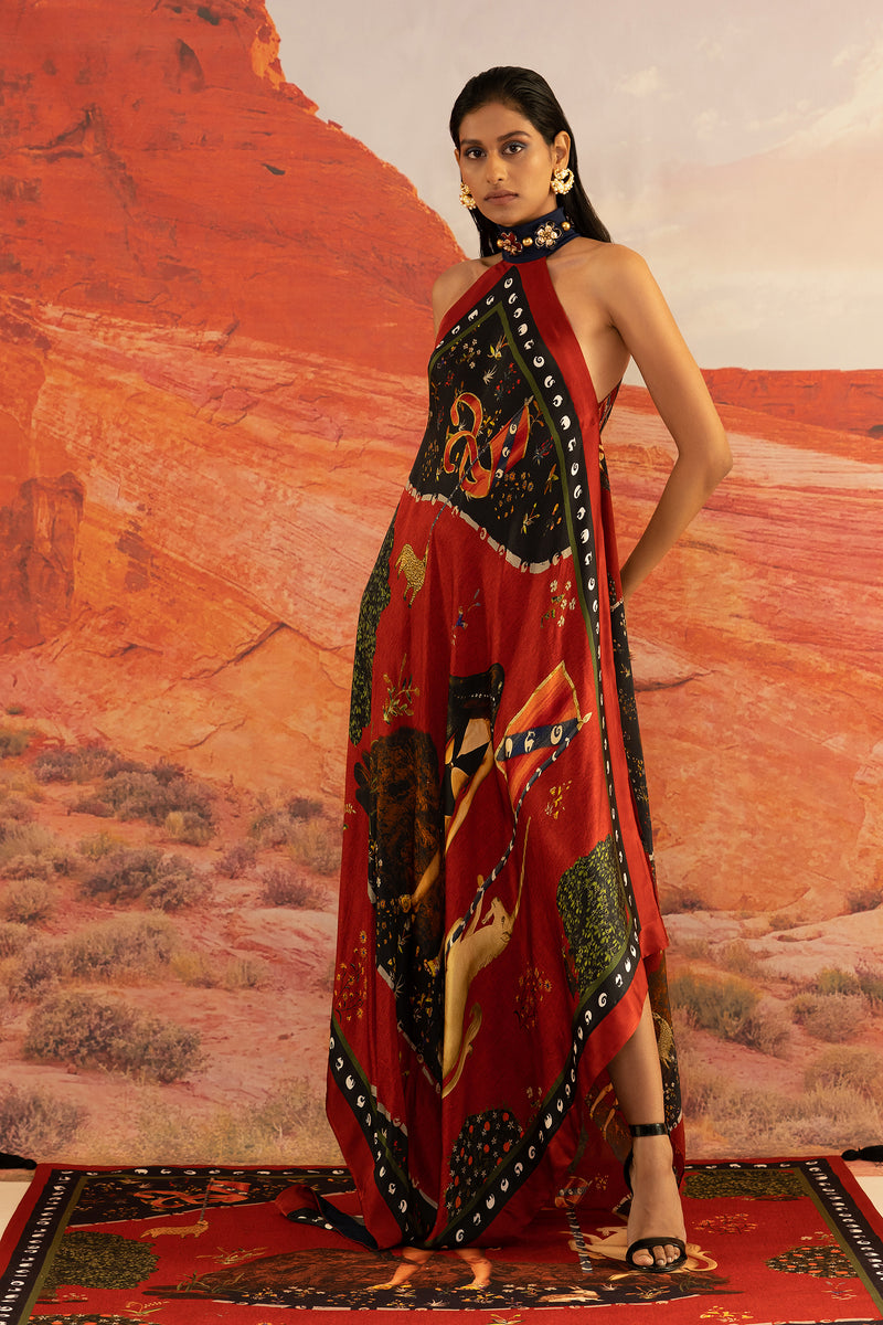 Shivan and Narresh Wilding Red & White Maxi Dress; Printed Dress; Multicolor;