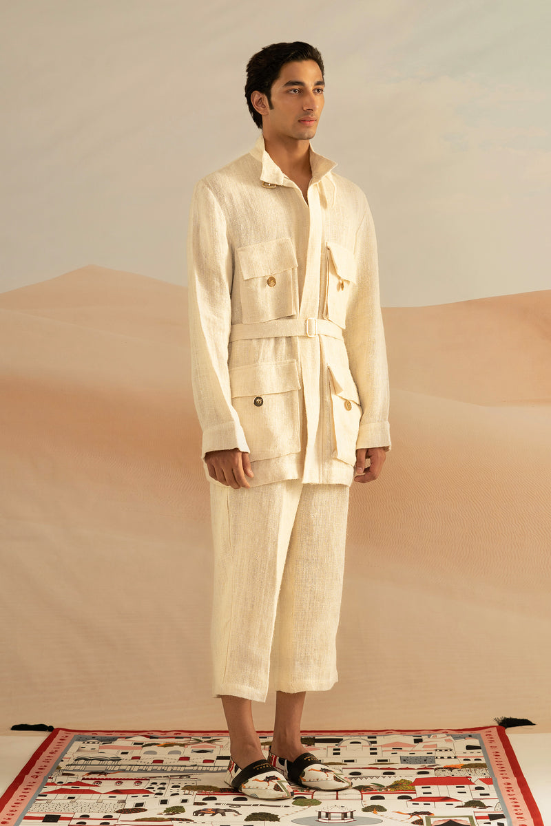 Shivan and Narresh Jaiscape Jacket & Trouser Set; Off White Colour; Men Trouser Set;