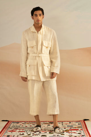 Shivan and Narresh Jaiscape Jacket & Trouser Set; Off White Colour; Men Trouser Set; 