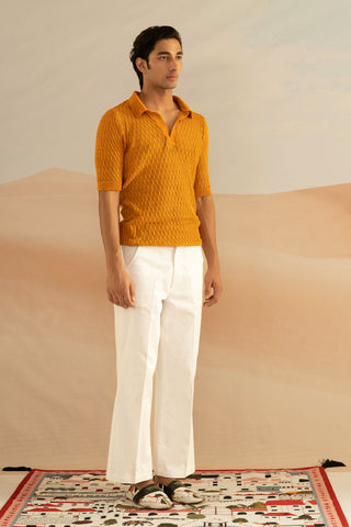 Shivan and Narresh Jaiscape Knitted Polo; Yellow Colour; Men T-shirt;