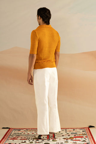 Shivan and Narresh Jaiscape Knitted Polo; Yellow Colour; Men T-shirt;