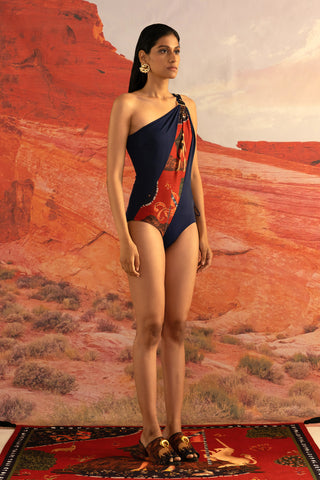Shivan and Narresh Wilding Blue Maillot; MultiColour; One-shoulder Maillot; Women Swimsuit