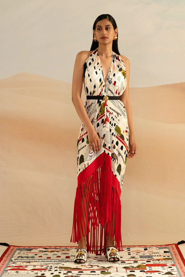 Shivan and Narresh Jaiscape Red & White Paneyo; Multi Colour; Women Cover-up or Sarong; 