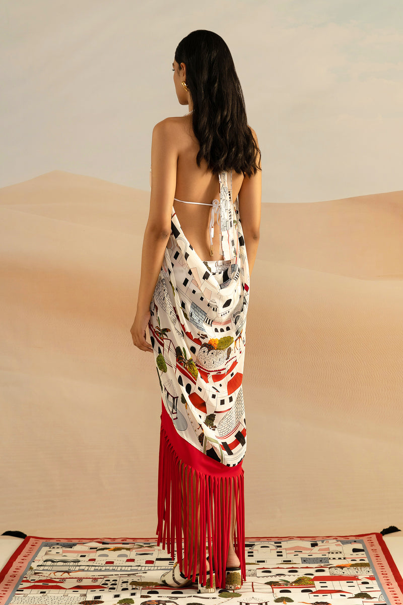 Shivan and Narresh Jaiscape Red & White Paneyo; Multi Colour; Women Cover-up or Sarong; 