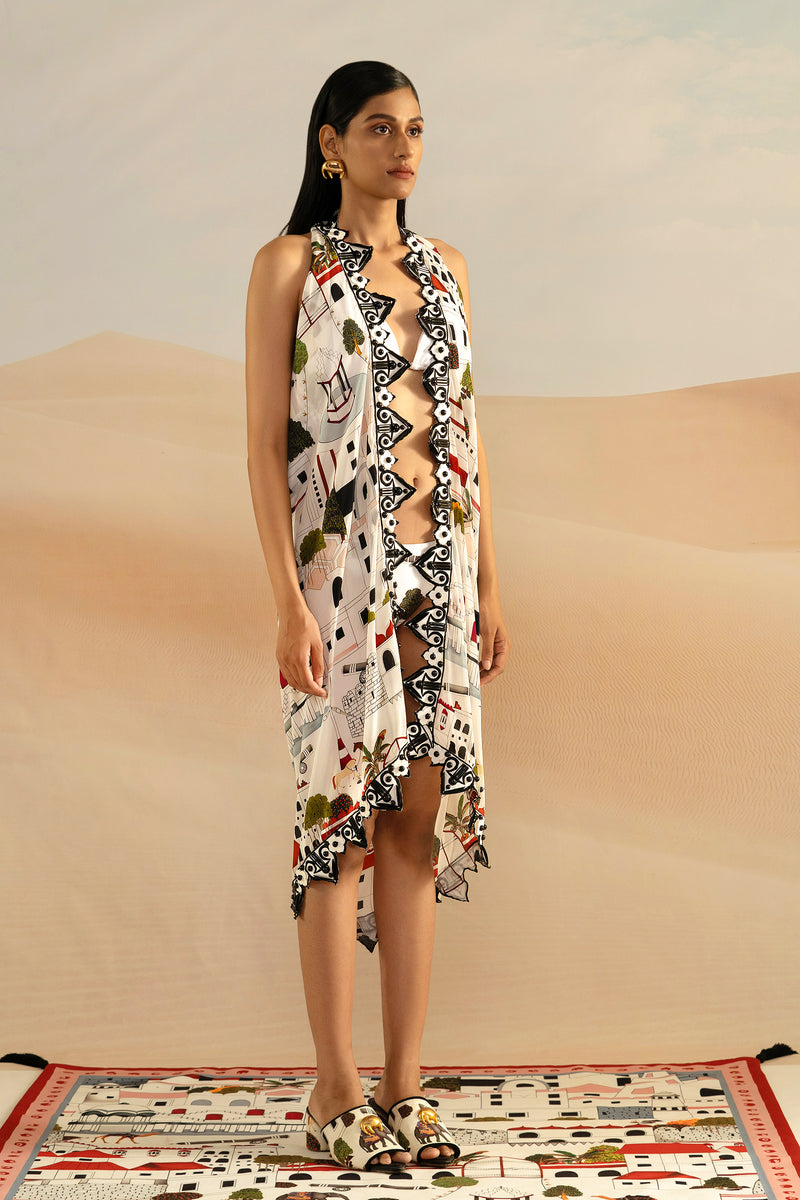 Shivan and Narresh Jaiscape Embroidered Paneyo; Multi Colour; Women Cover-up or Sarong; 