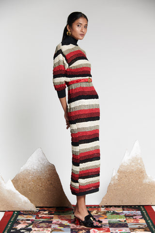 Vermillion Noir Striped Knit Skirt