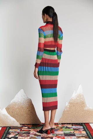 Lattice Knit Striped Skirt