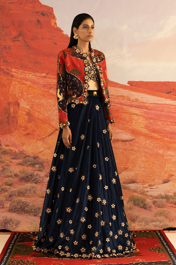 Shivan and Narresh Wilding Red Embroidered Jacket; Multi Colour; Women Ethnic Jacket;